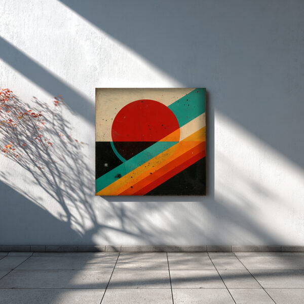 Geometric Abstract Canvas Wall Art – Bauhaus Inspired Red Sun Painting – Modern Retro Wall Decor | ArchitectEffects