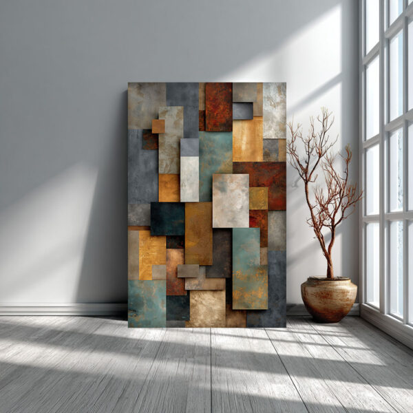 Industrial Geometric Abstract Canvas Wall Art – Modern Metal Texture Painting – Contemporary Loft Wall Decor | ArchitectEffects