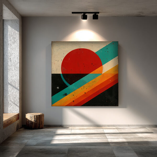 Geometric Abstract Canvas Wall Art – Bauhaus Inspired Red Sun Painting – Modern Retro Wall Decor | ArchitectEffects