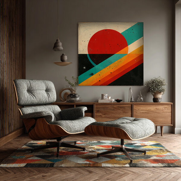 Geometric Abstract Canvas Wall Art – Bauhaus Inspired Red Sun Painting – Modern Retro Wall Decor | ArchitectEffects