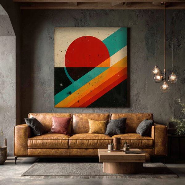 Geometric Abstract Canvas Wall Art – Bauhaus Inspired Red Sun Painting – Modern Retro Wall Decor | ArchitectEffects
