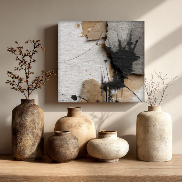 Textured Abstract Canvas Wall Art – Modern Neutral Painting in Beige & Black – Minimal Contemporary Wall Decor | ArchitectEffects