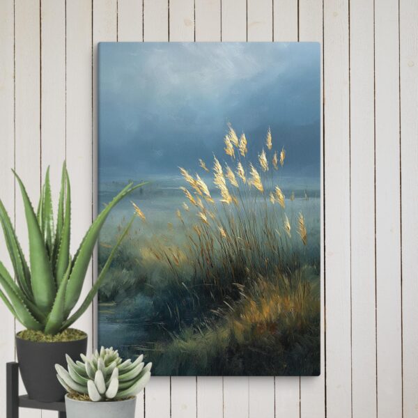 Lake Landscape Canvas Wall Art – Nature Painting – Blue and Gold Wall Decor