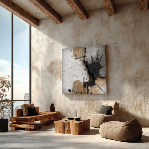 Textured Abstract Canvas Wall Art – Modern Neutral Painting in Beige & Black – Minimal Contemporary Wall Decor | ArchitectEffects