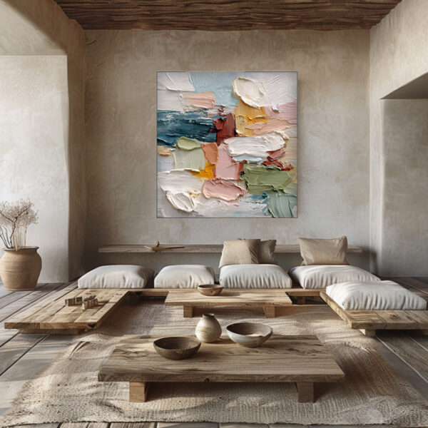 Textured Abstract Canvas Wall Art – Pastel Brush Strokes Painting in Pink & Beige – Modern Neutral Wall Decor | ArchitectEffects