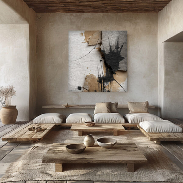 Textured Abstract Canvas Wall Art – Modern Neutral Painting in Beige & Black – Minimal Contemporary Wall Decor | ArchitectEffects