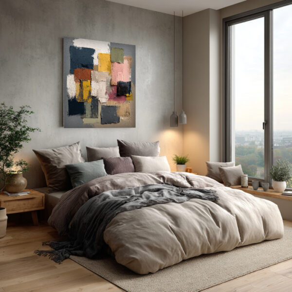Modern Color Block Painting in Yellow & Blue – Contemporary Neutral Wall Decor | ArchitectEffects