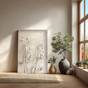 Minimal Botanical Canvas Wall Art – Neutral Nature-Inspired Wall Decor