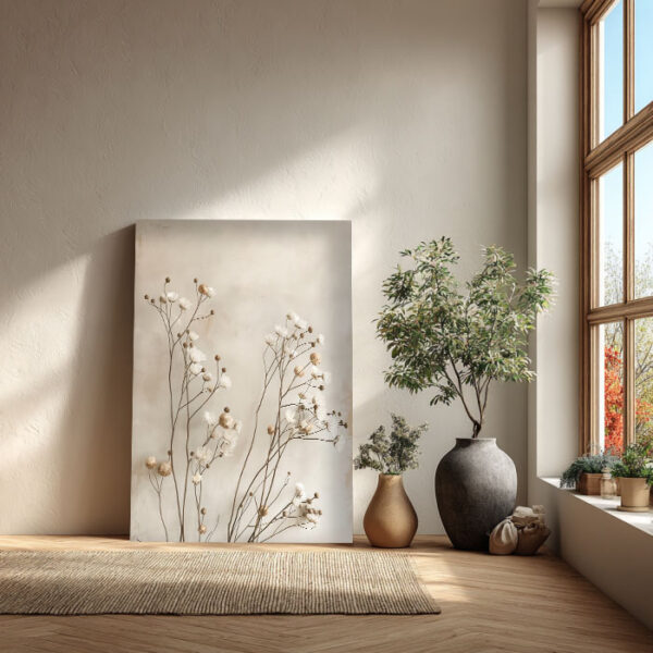 Minimal Botanical Canvas Wall Art – Neutral Nature-Inspired Wall Decor
