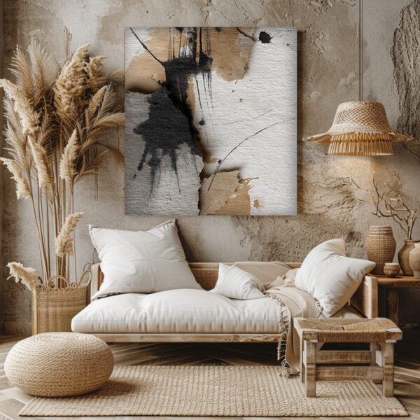 Textured Abstract Canvas Wall Art – Modern Neutral Painting in Beige & Black – Minimal Contemporary Wall Decor | ArchitectEffects