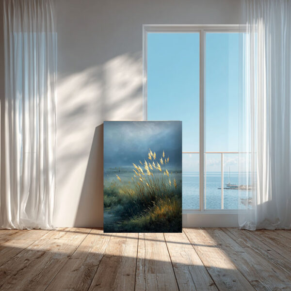 Lake Landscape Canvas Wall Art – Nature Painting – Blue and Gold Wall Decor