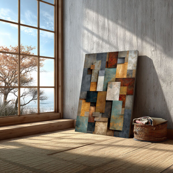 Industrial Geometric Abstract Canvas Wall Art – Modern Metal Texture Painting – Contemporary Loft Wall Decor | ArchitectEffects