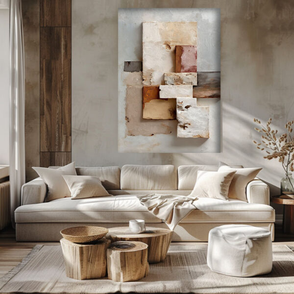 Minimal Abstract Canvas Wall Art | Neutral Beige Japandi Wall Decor