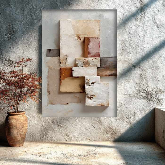 minimal abstract canvas wall art beige neutral japandi decor