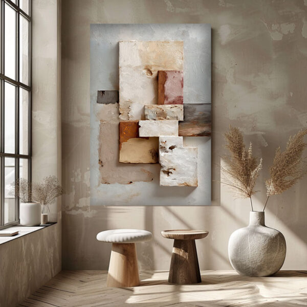 Minimal Abstract Canvas Wall Art | Neutral Beige Japandi Wall Decor