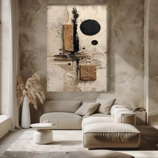 Beige Abstract Canvas Wall Art – Neutral Japandi Minimalist Wall Decor