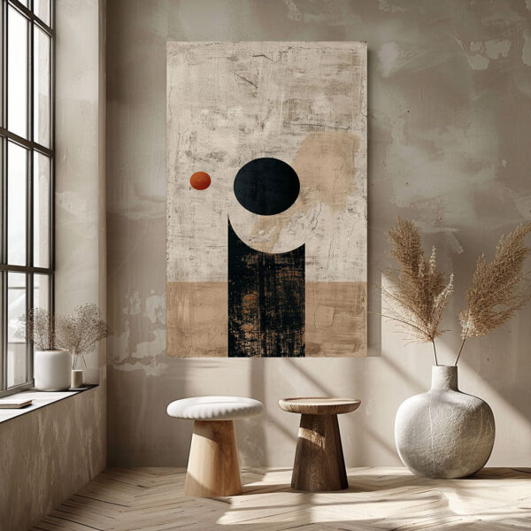 Mid Century Modern Canvas Wall Art – Neutral Geometric Decor