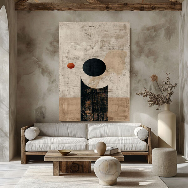 Mid Century Modern Canvas Wall Art – Neutral Geometric Decor