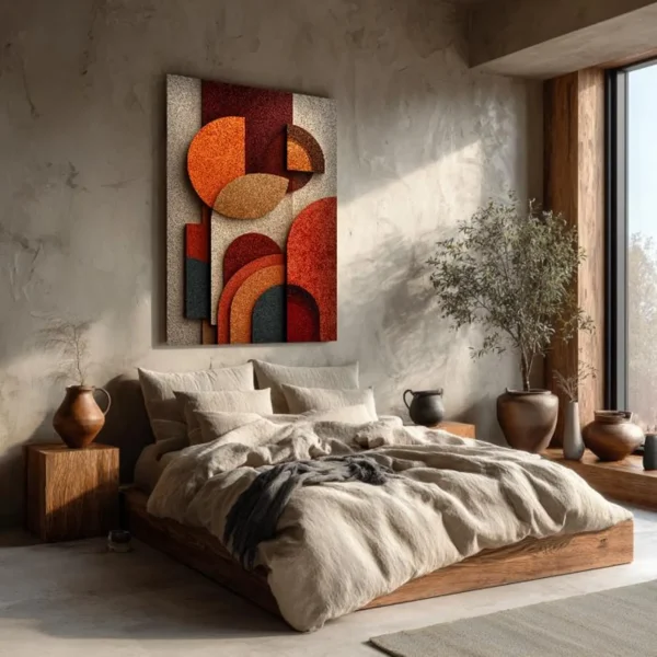 Terracotta Geometric Canvas Wall Art - Mid Century Modern Decor