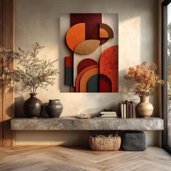 Terracotta Geometric Canvas Wall Art - Mid Century Modern Decor