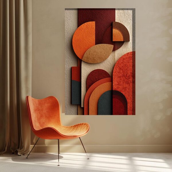 Terracotta Geometric Canvas Wall Art - Mid Century Modern Decor