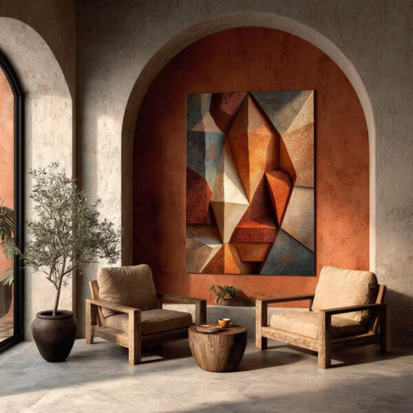Terracotta Geometric Canvas Wall Art – Abstract Minimalist Wall Decor, Modern Neutral Art Print