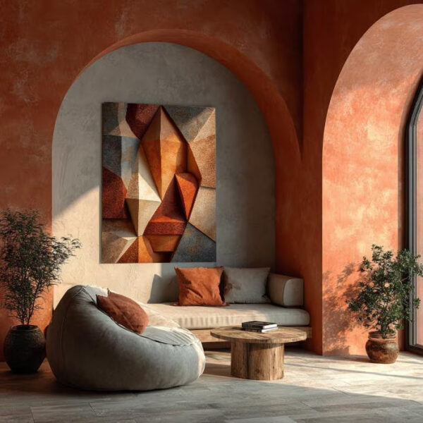 Terracotta Geometric Canvas Wall Art – Abstract Minimalist Wall Decor, Modern Neutral Art Print