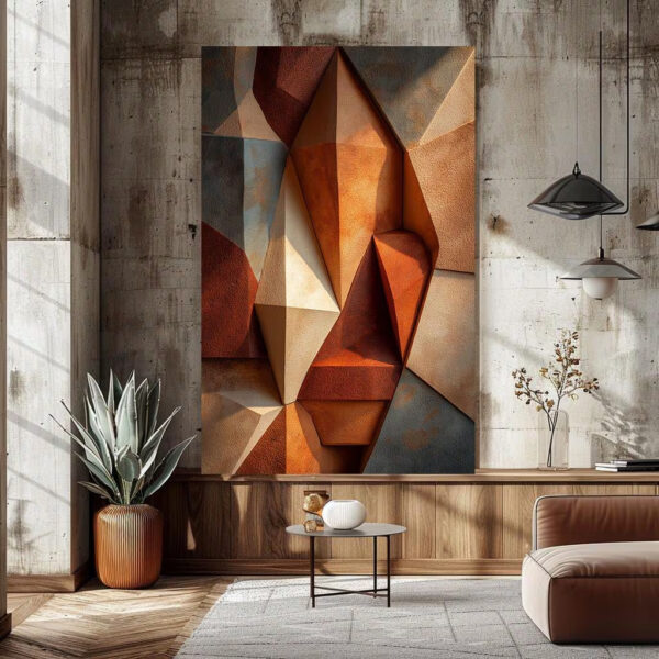 Terracotta Geometric Canvas Wall Art – Abstract Minimalist Wall Decor, Modern Neutral Art Print