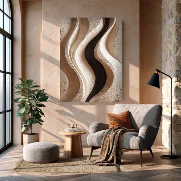 Neutral Organic Canvas Wall Art – Beige Abstract Wave Wall Decor, Modern Japandi Canvas Print