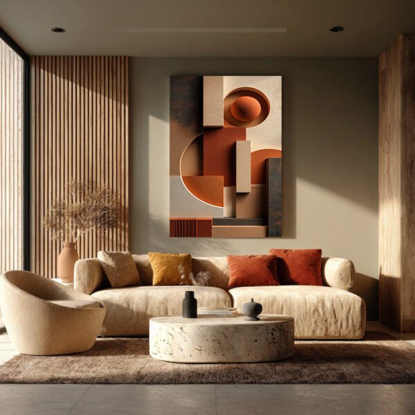 Terracotta Geometric Canvas Wall Art Modern Abstract Decor