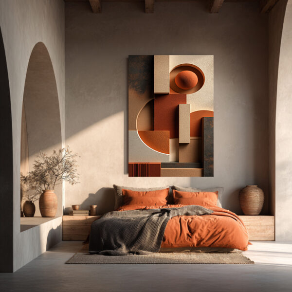 Terracotta Geometric Canvas Wall Art Modern Abstract Decor