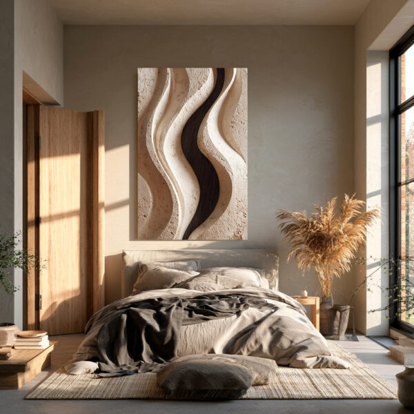 Neutral Organic Canvas Wall Art – Beige Abstract Wave Wall Decor, Modern Japandi Canvas Print